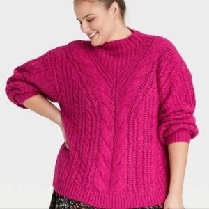 Ava & Viv Plus Size Bright Fuscia Pink Cable Knit Sweater